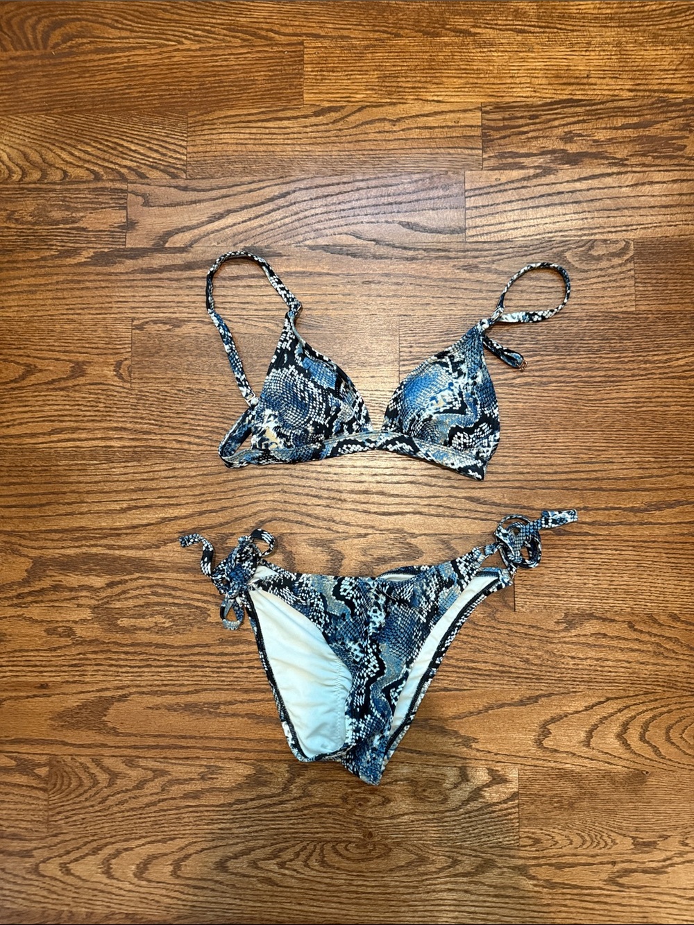 Blue Snake Print Tie-Side Bikini Set - Women's Swim